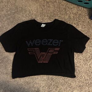 Weezer Black Crop Top with Red and Blue Design